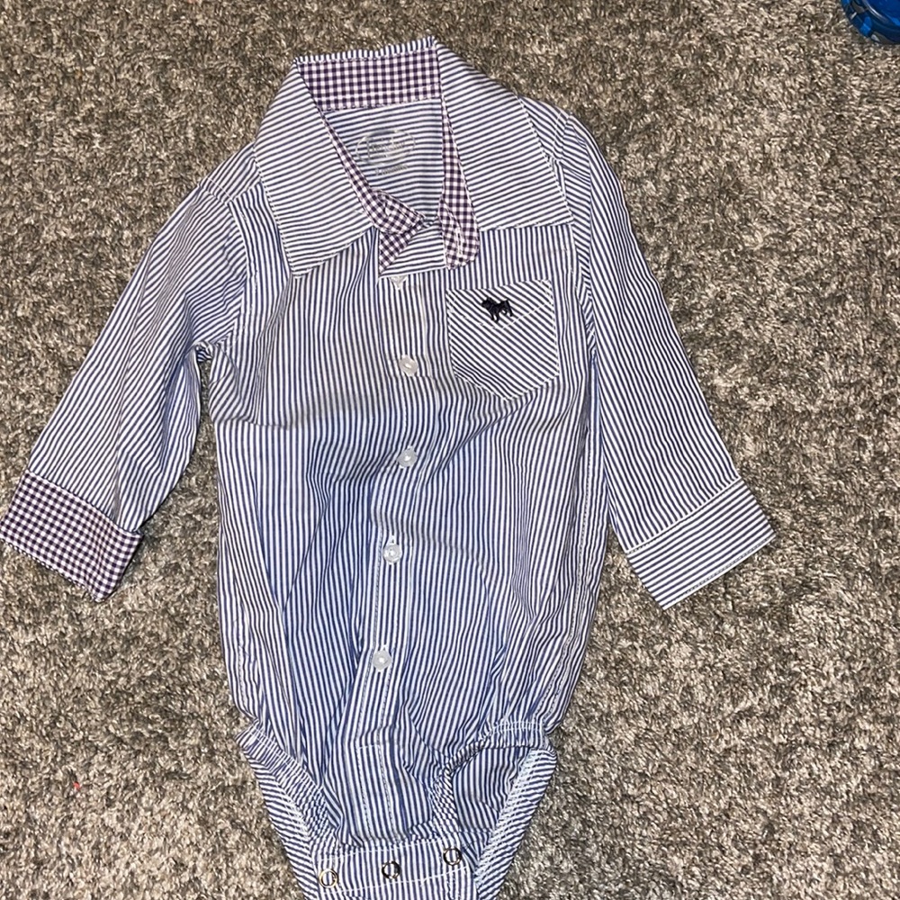 Striped collared shirt with snaps